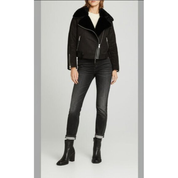 Haute Monde Black Faux Fur Waterfall Jacket With Zipper Details & Faux Suede L - Picture 9 of 12